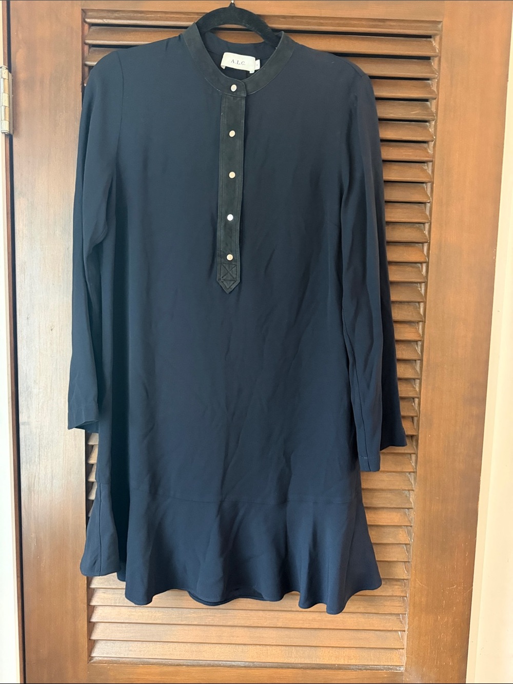 A.L.C. Navy Long-Sleeve Snap-Placket Drop Waste Dress